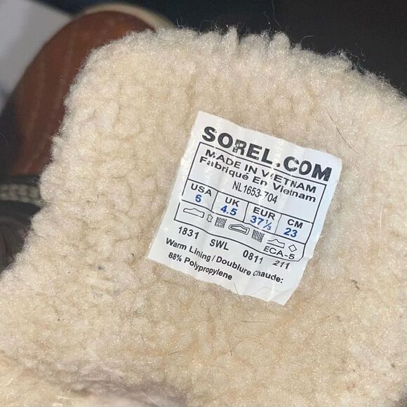 Sorel Tivoli Leather & Shearling Tan & Red Plaid Short Duck Boots - Size 6‎ - Picture 3 of 8